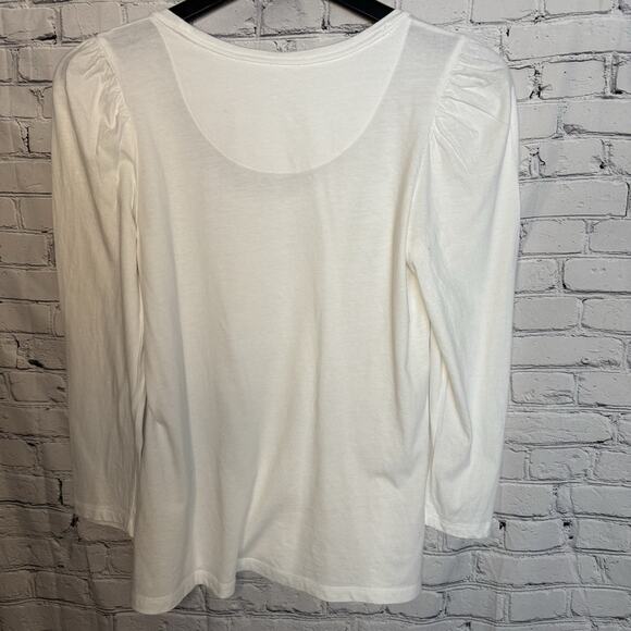 Anthropologie White White Scoop Neck Gathered Sleeve Tee~Sz Medium, EUC - Picture 10 of 10